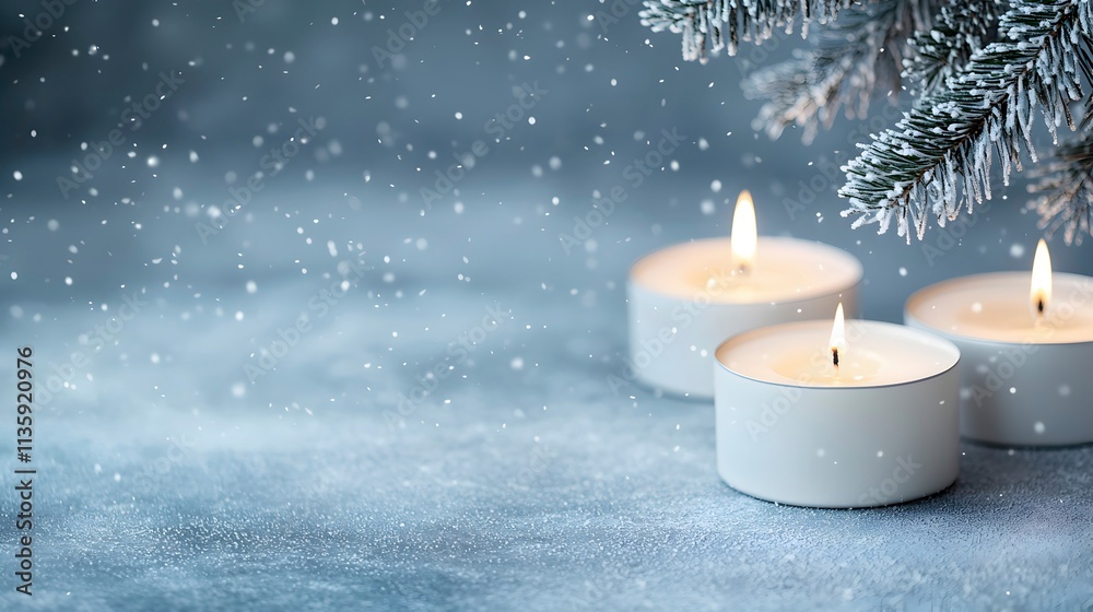 Candles Glowing Under Snowy Winter Atmosphere