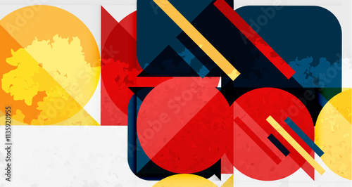 Squares, circles and triangles and grainy noisy texture. Vector Illustration For Wallpaper, Banner, Background, Card, Book Illustration, landing page