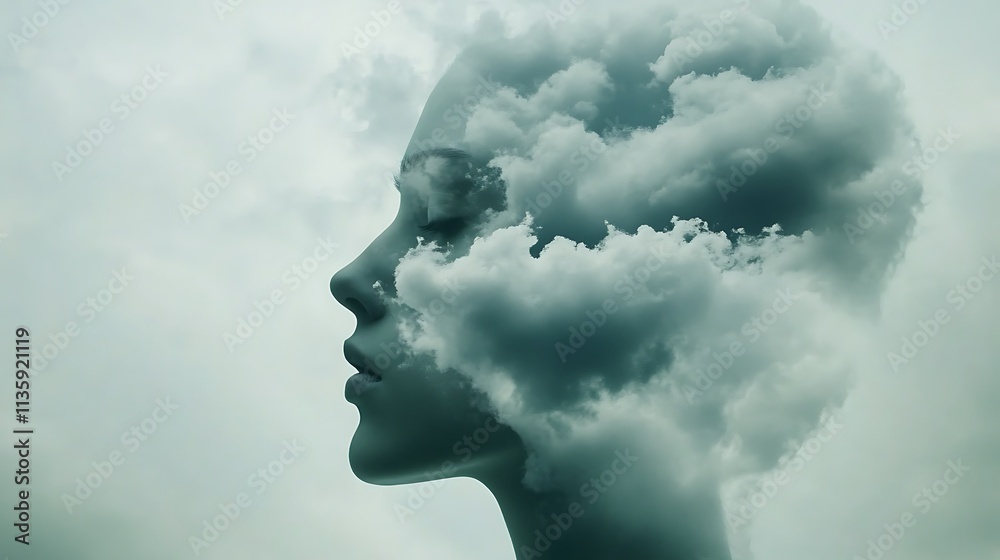 Profile of a Woman's Face Merging with Clouds Profile of a Woman's Face Merging with Clouds