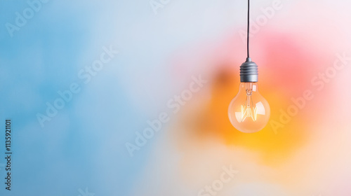 Glowing light bulb with colorful watercolor background