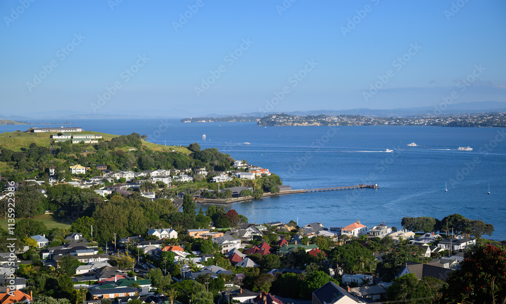 Residential houses on the shore of Waitemata Harbour. Devonport. Auckland.
