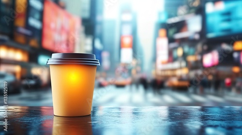 Coffee Cup In Times Square Cityscape Background