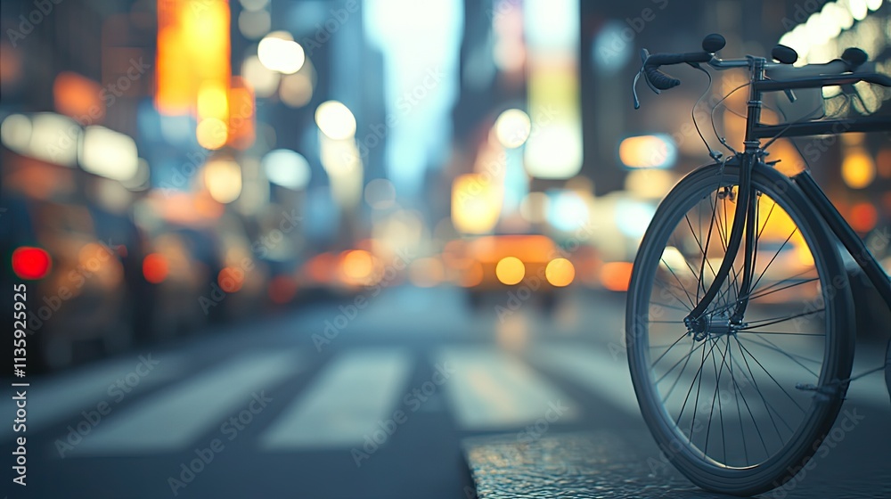 City Bicycle Nighttime Urban Scene Blurred Lights City Bicycle Nighttime Urban Scene Blurred Lights