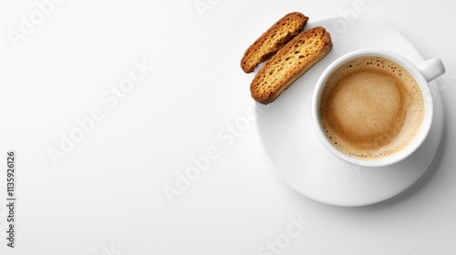 Coffee cup and biscotti on a white background
