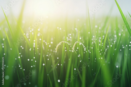 Morning Dew on Rice Plants Sunrise Nature Scene