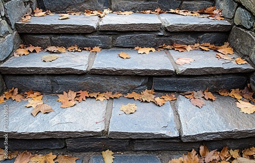 Autumn Leaves on Stone Steps, Fall Season Pathway photo