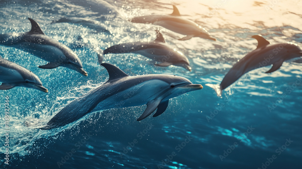 Obraz premium A Playful Pod of Dolphins Chasing a School of Fish