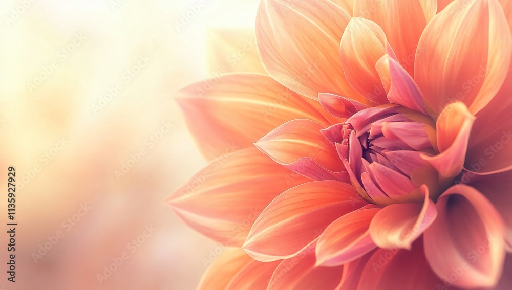 Fototapeta premium Closeup Peach Dahlia Flower Blossom Macro Photography