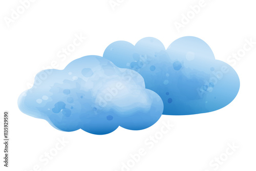 Blue clouds isolated on white background. Vector watercolor hand-drawn illustration
