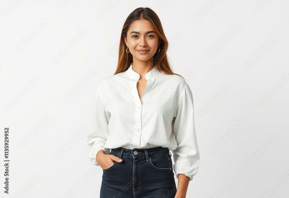 Half-length portrait of a young woman with a calm expression Half-length portrait of a young woman with a calm expression