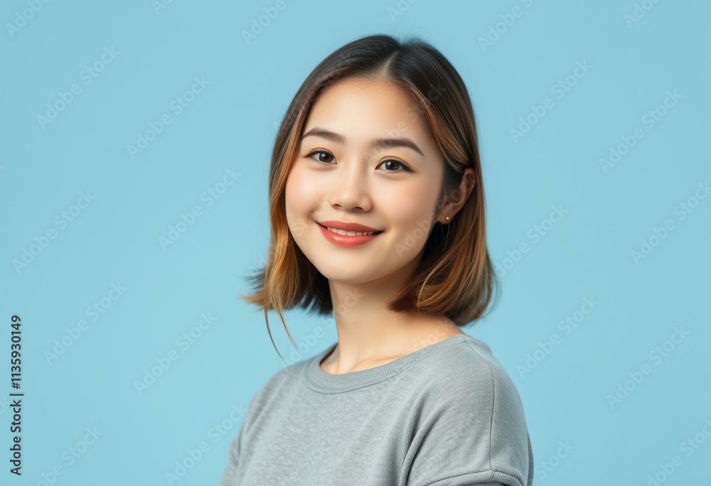Half-length portrait of a 25-year-old female with a warm and calm expression Half-length portrait of a 25-year-old female with a warm and calm expression