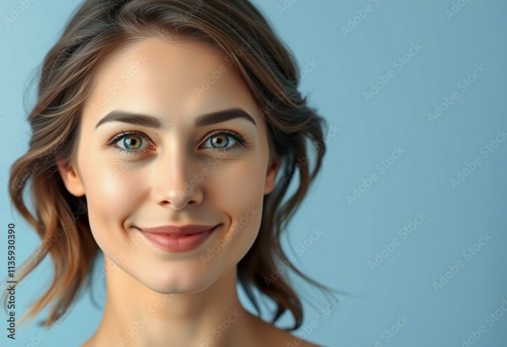 Obraz premium Realistic half-length portrait of a 30-year-old female with a calm expression