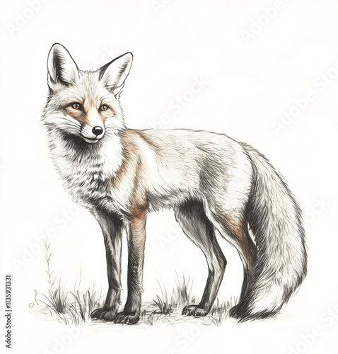 Illustration of a fox jumping, full-body side view, on a white background