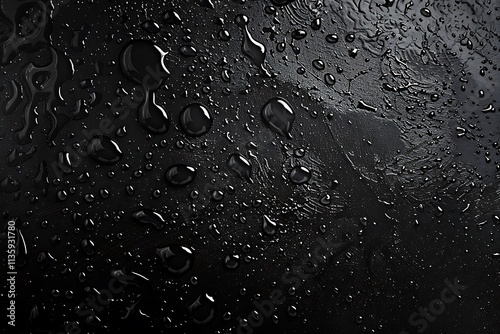 Water drops on a black surface