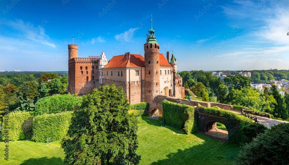 Obraz premium Generated image The Emperor’s Castle (Zamek Cesarski) in Poznań surrounded by lush greenery