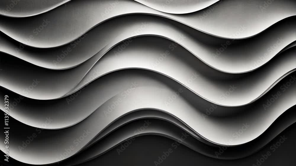 Textured waves in monochrome create modern, artistic background, where flowing lines evoke sense of movement and depth, perfect for abstract design projects.