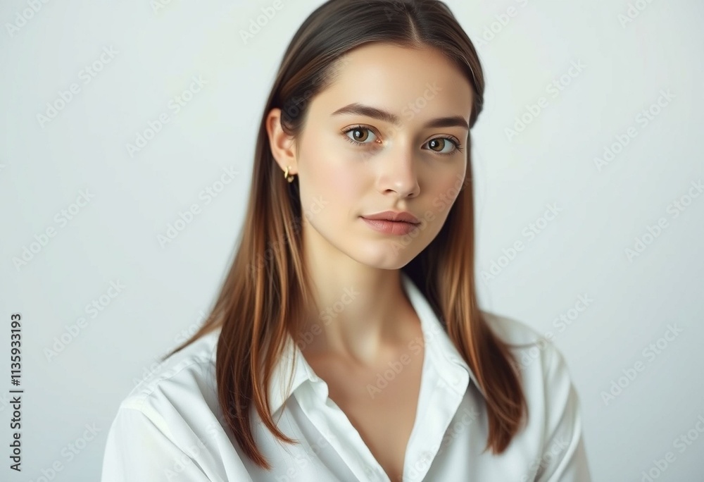 Half-length portrait of a 25-year-old female with a calm expression Half-length portrait of a 25-year-old female with a calm expression