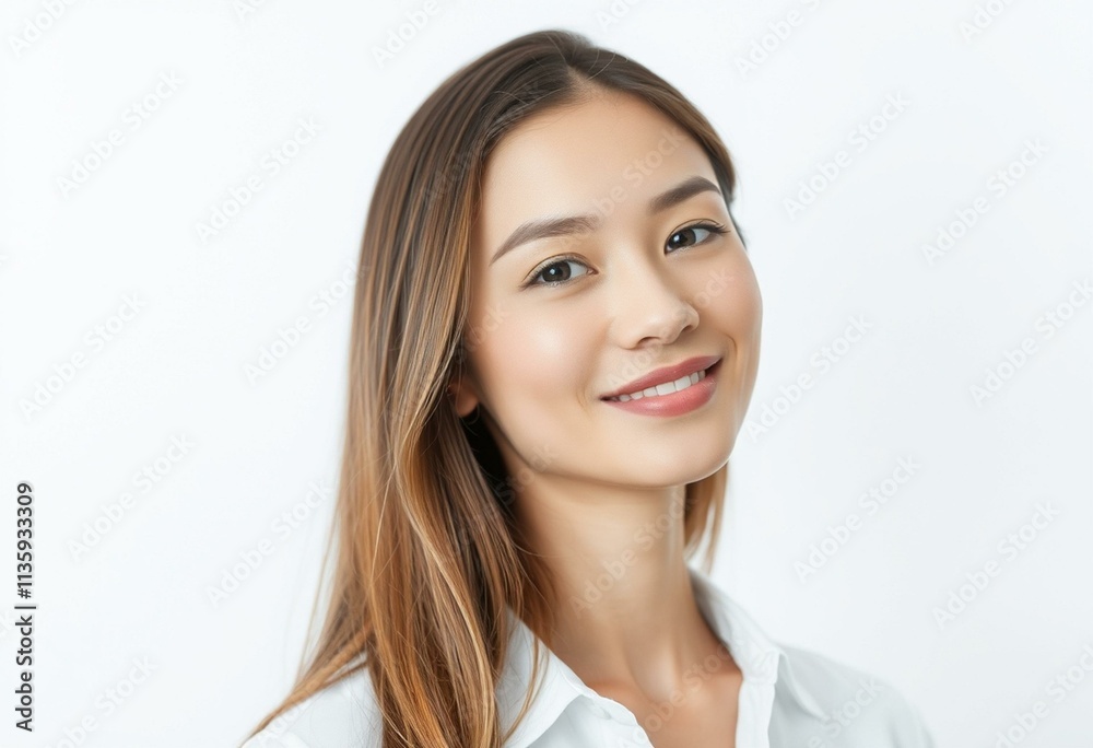 Half-length portrait of a 25-year-old female with a calm and serene expression Half-length portrait of a 25-year-old female with a calm and serene expression