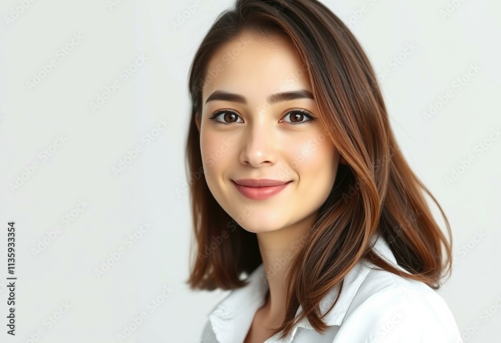 Half-length portrait of a young adult female with a neutral expression Half-length portrait of a young adult female with a neutral expression