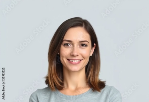 Half-length portrait of a woman with a calm expression