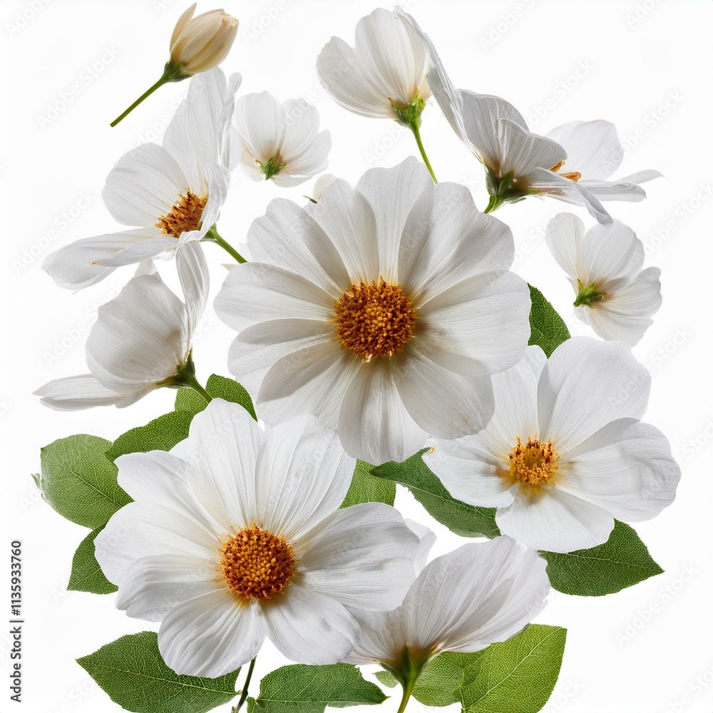 Obraz premium White Floral Magic: Flying Cutouts on Transparent Background