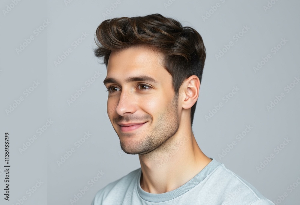 Half-length portrait of a 30-year-old male with a neutral expression. Half-length portrait of a 30-year-old male with a neutral expression.