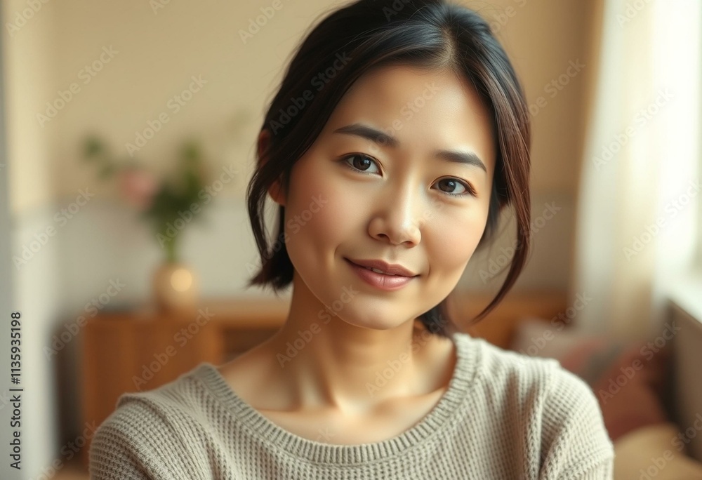 Half-length portrait of an Asian woman with a calm expression Half-length portrait of an Asian woman with a calm expression