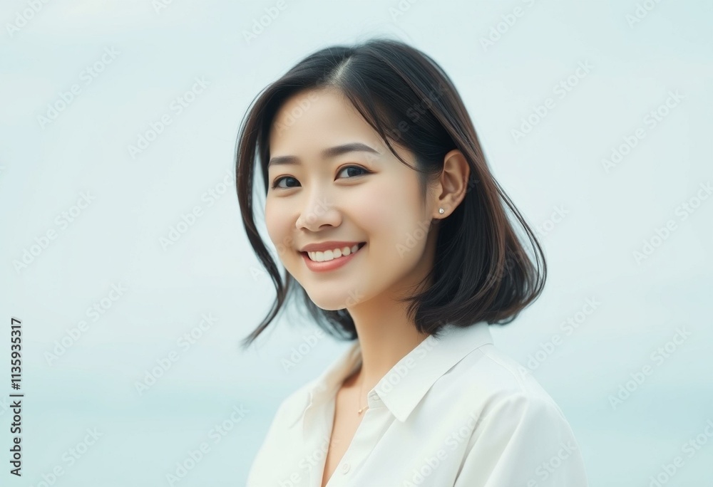 Half-length portrait of an Asian female with a calm expression Half-length portrait of an Asian female with a calm expression