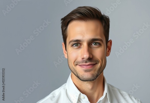 Half-length portrait of a 30-year-old male with a calm expression