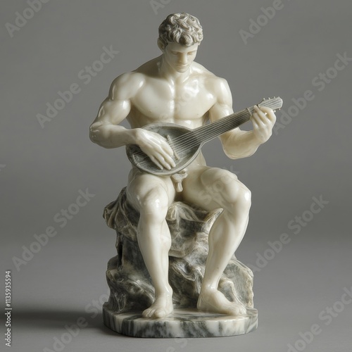 a statue of a man sitting and playing a lute photo