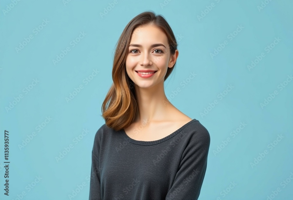 Half-length portrait of a 25-year-old female with a warm and calm expression