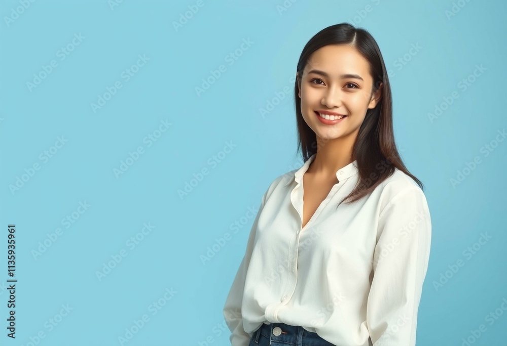 Half-length portrait of a young female with a calm expression Half-length portrait of a young female with a calm expression