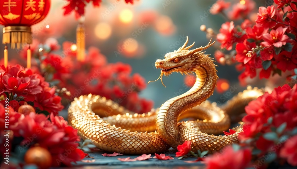 Chinese New Year of the Snake. Gold dragon on bokeh background Chinese New Year of the Snake. Gold dragon on bokeh background