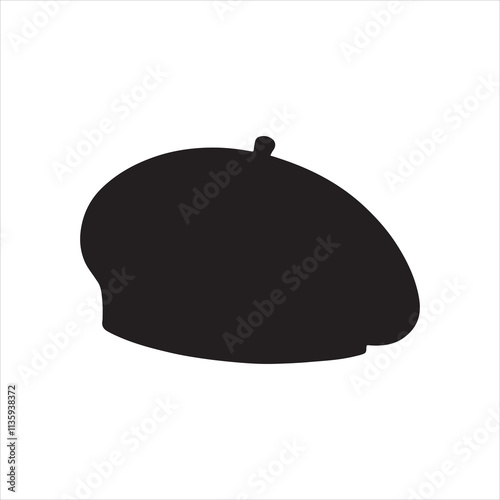 Black beret hat silhouette vector illustration on white background
