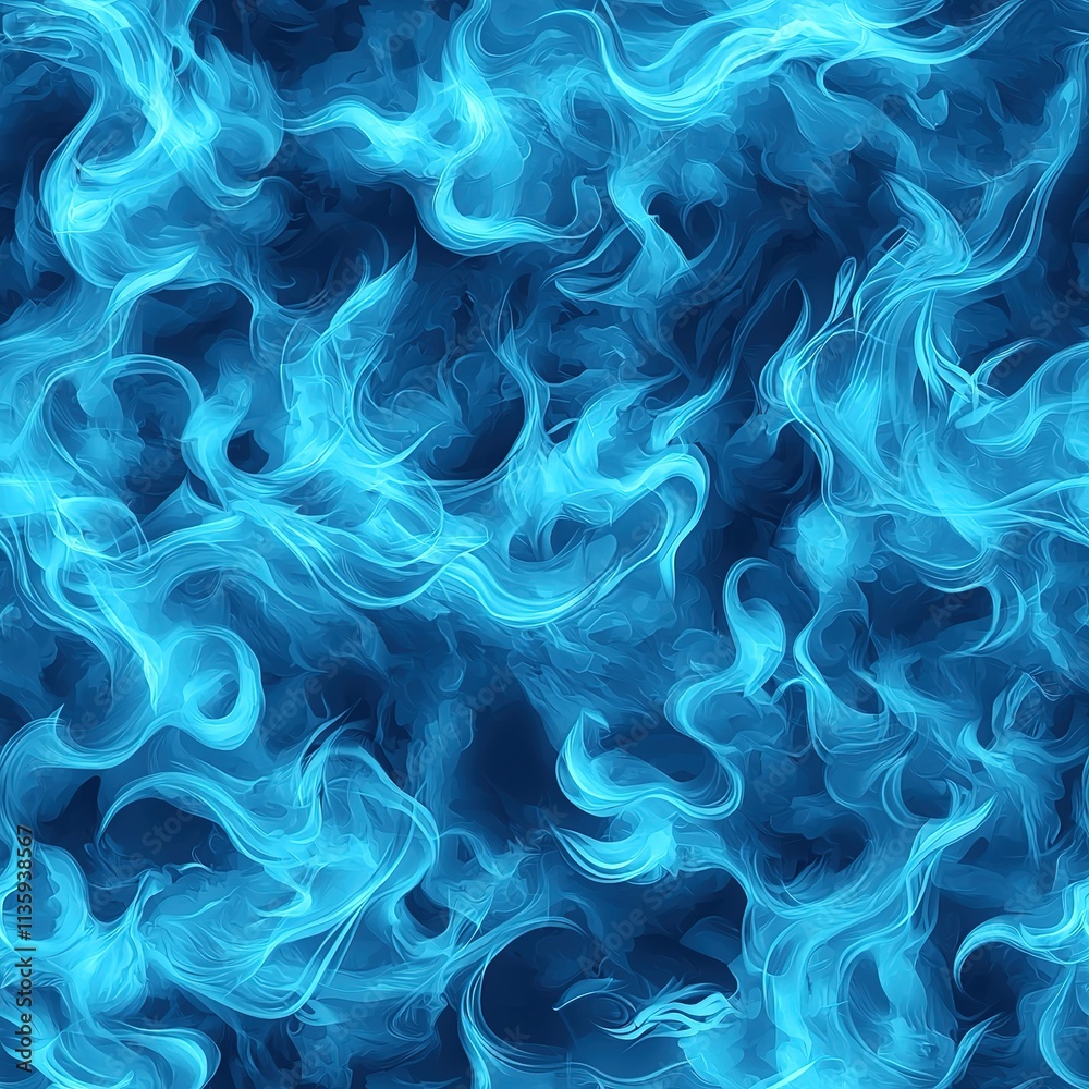 Obraz premium Blue Fire Flames Hot Heat and Smoke Seamless Pattern Texture