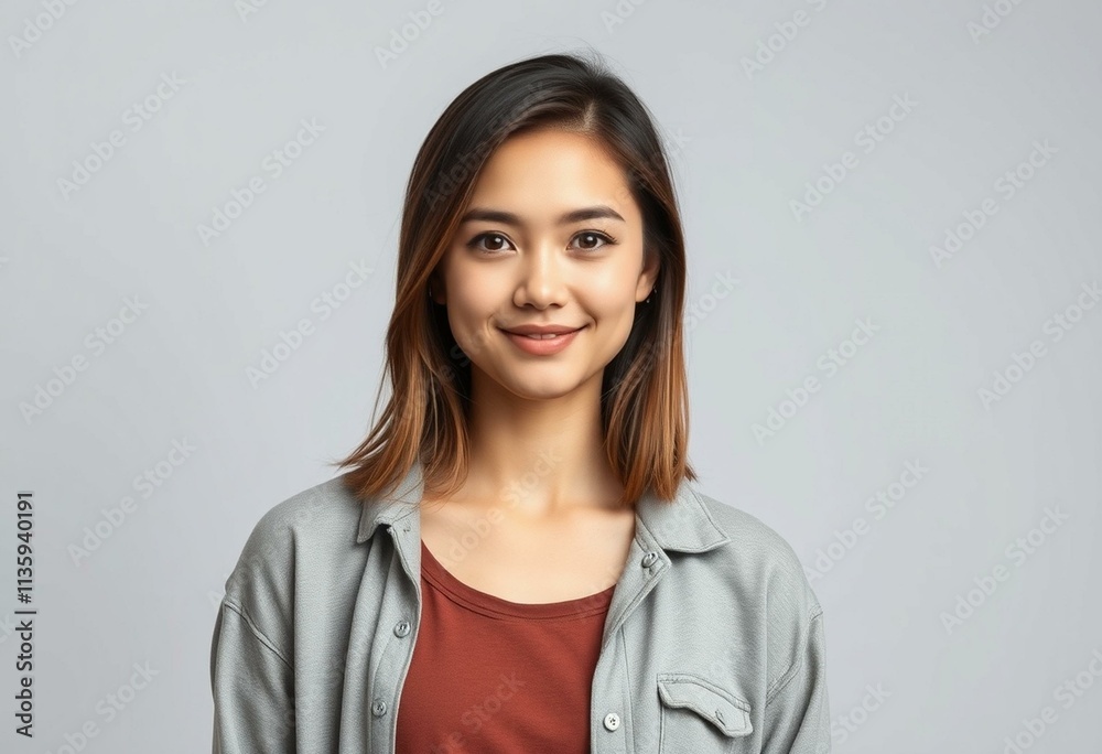 A half-length portrait of a young woman with a neutral expression. A half-length portrait of a young woman with a neutral expression.