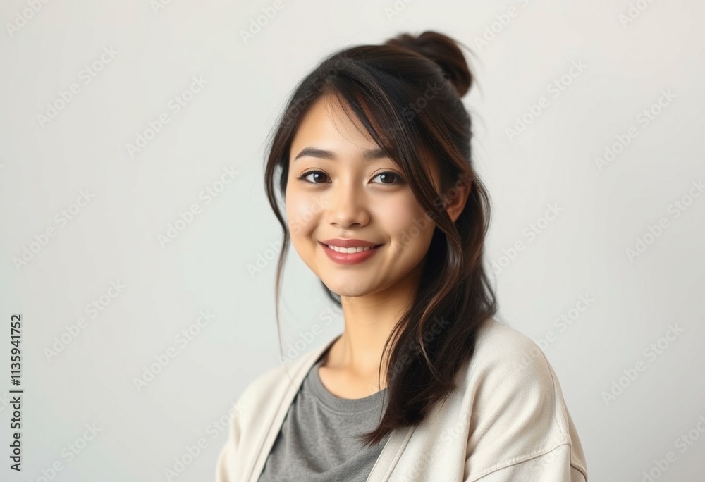 Half-length portrait of a young woman with a gentle smile Half-length portrait of a young woman with a gentle smile