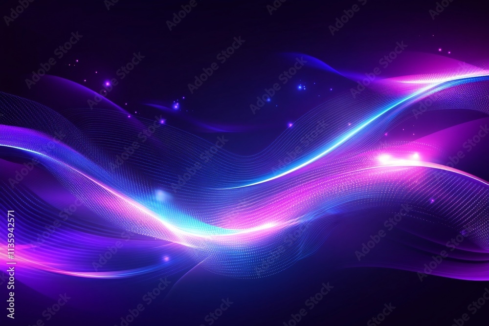 Fototapeta premium Abstract Purple Blue Neon Waves Digital Art Background