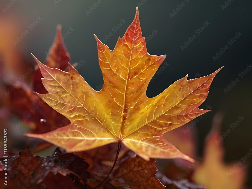 Golden Autumn Maple Leaf Backlit In Sunlight Golden Autumn Maple Leaf Backlit In Sunlight