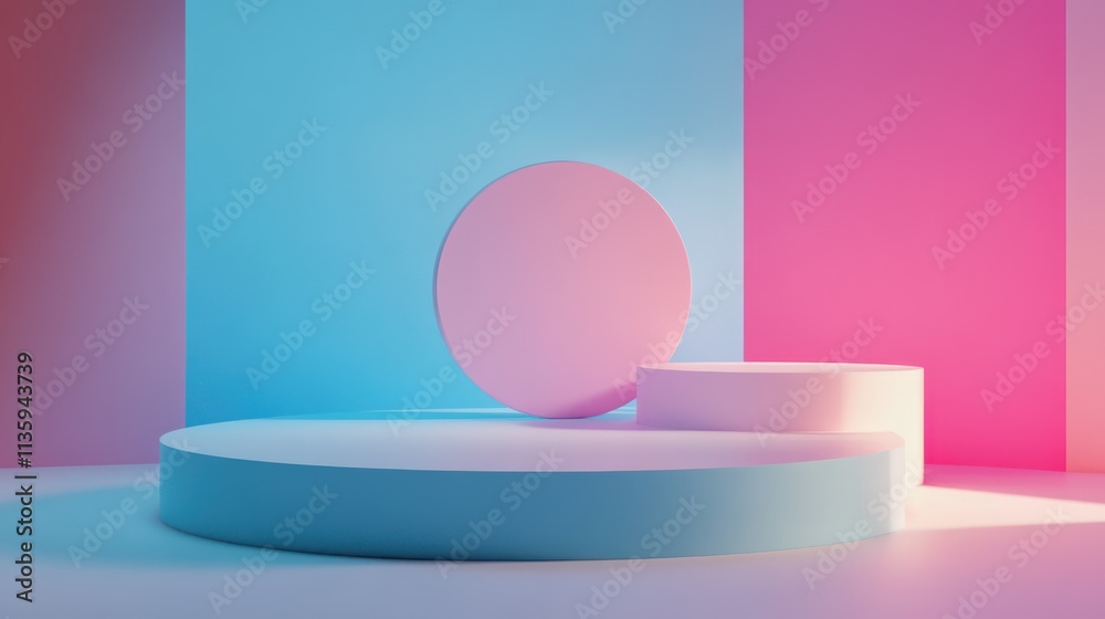 Pastel Colored Cylinders and Circles Abstract Background