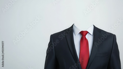 A suit and tie without a head, symbolizing anonymity in the business world.