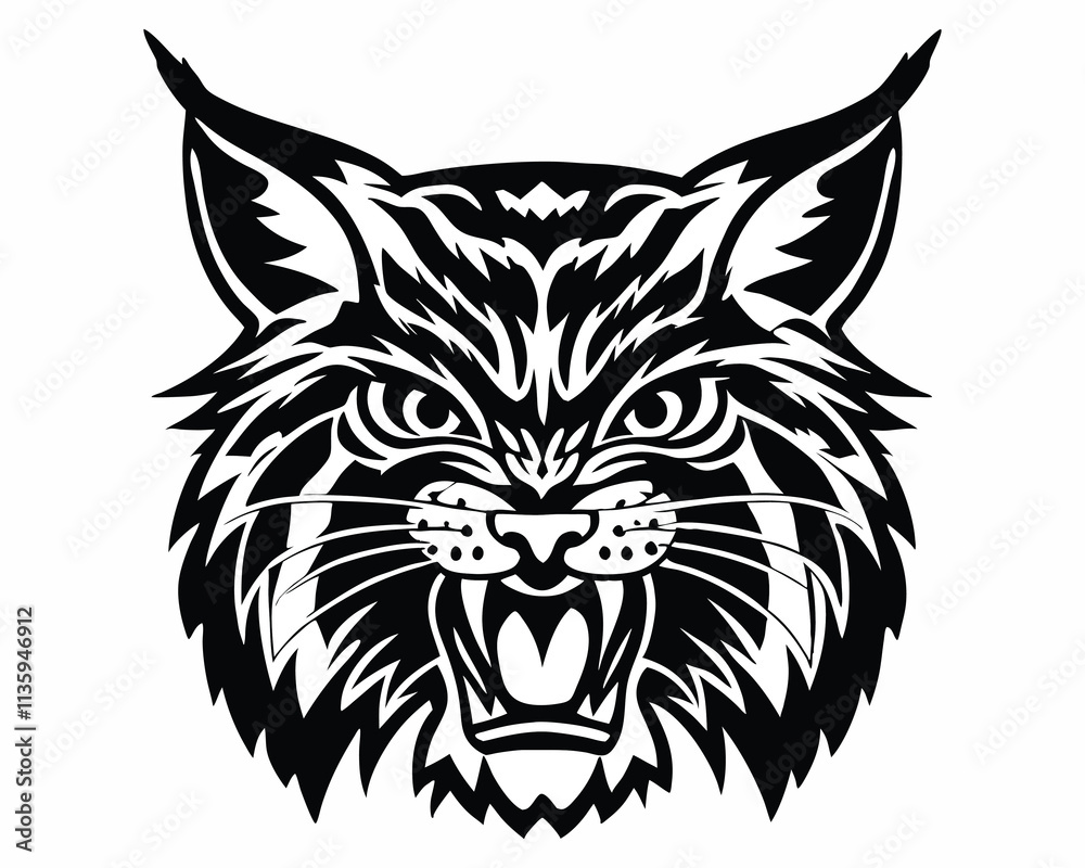 Obraz premium bobcat angry head top view, silhouette vector