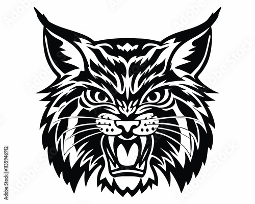 bobcat angry head top view, silhouette vector