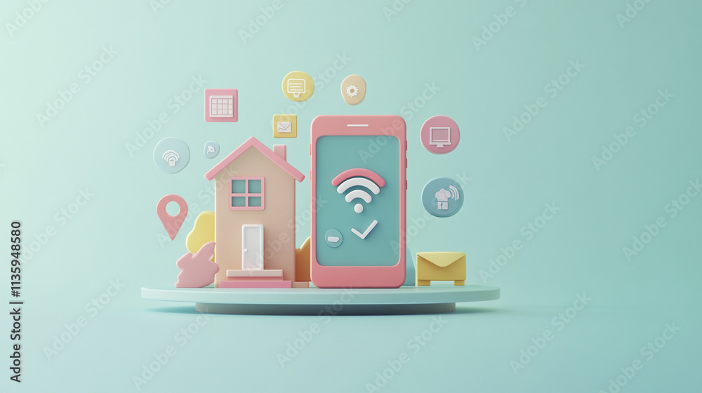 3D Vector Concept of Work-from-Home Tools in a Pastel-Themed Layout 3D Vector Concept of Work-from-Home Tools in a Pastel-Themed Layout