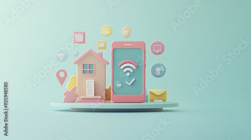 3D Vector Concept of Work-from-Home Tools in a Pastel-Themed Layout