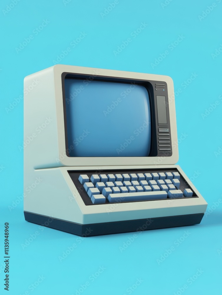 Retro computer on blue background Retro computer on blue background