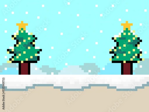 Christmas tree snow retro game background