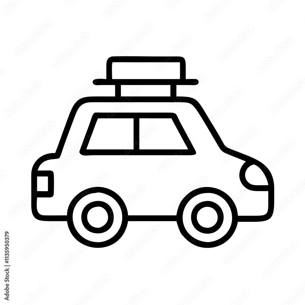 Obraz premium road trip car icon, summer line art, summer icon - simple black line art icon of road trip car, symbolizing summer celebrations. summer vector art.