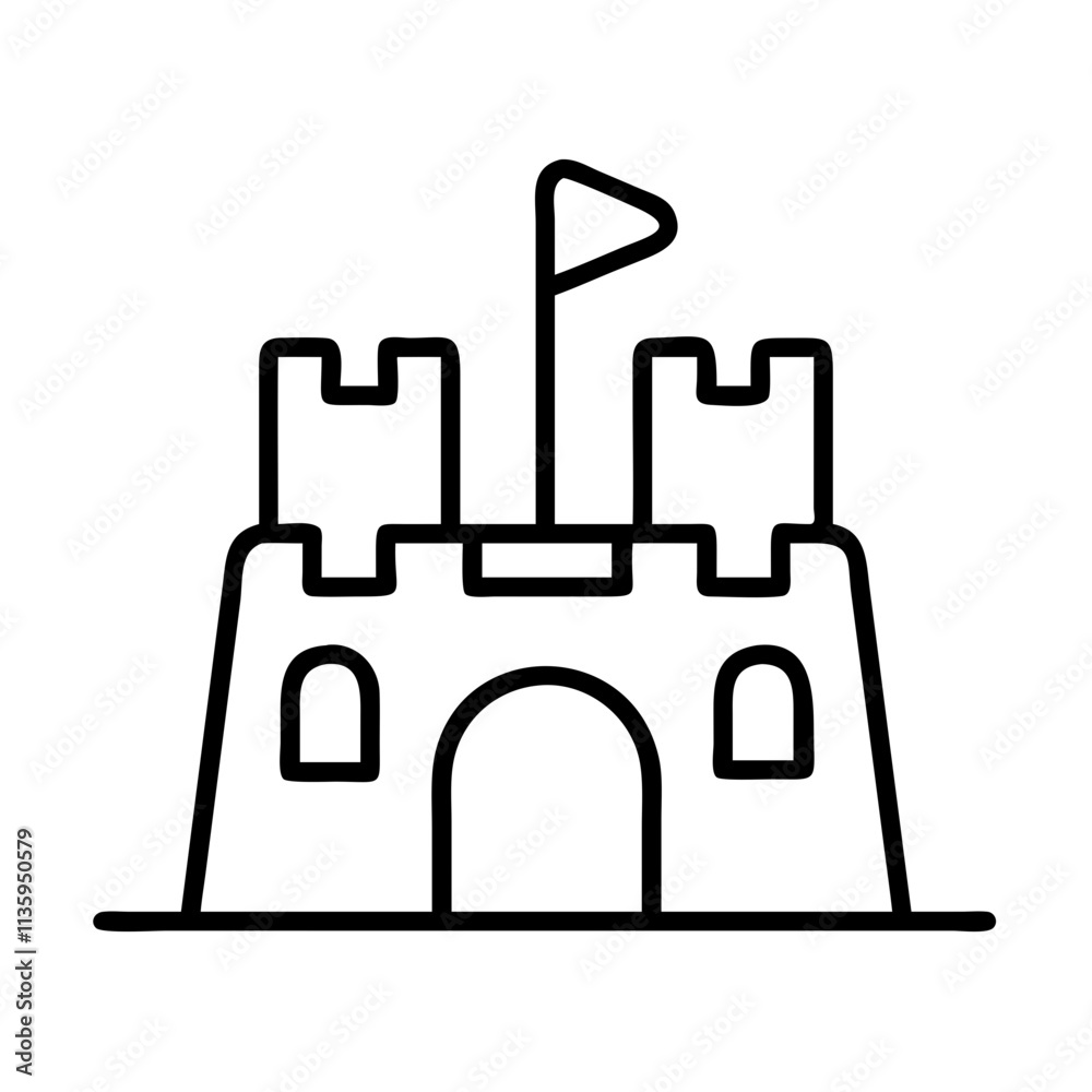 Obraz premium sandcastle icon, summer line art, summer icon - simple black line art icon of sandcastle, symbolizing summer celebrations. summer vector art.