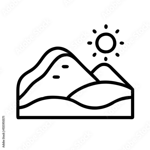 sand dune icon, summer line art, summer icon - simple black line art icon of sand dune, symbolizing summer celebrations. summer vector art.